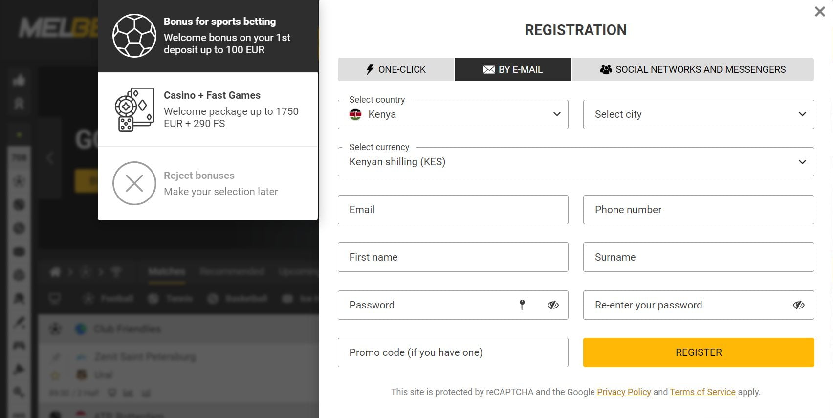 Melbet Kenya registration by email address: Full registration